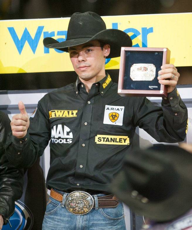 Day 4 of the 2012 PBR Built Ford Tough World Finals included winner Marco Eguci of Brazil, pictured here, and the final ride by the bull Chicken on a Chain at the Thomas & Mack Center on Saturday, Oct. 27, 2012.
